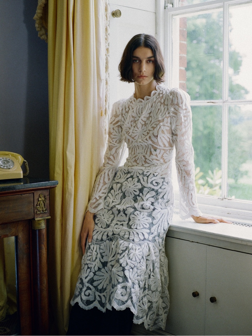 NWT $695 Sea New York Agathe Applique White Lace Long Sleeve Bridal Midi Dress
